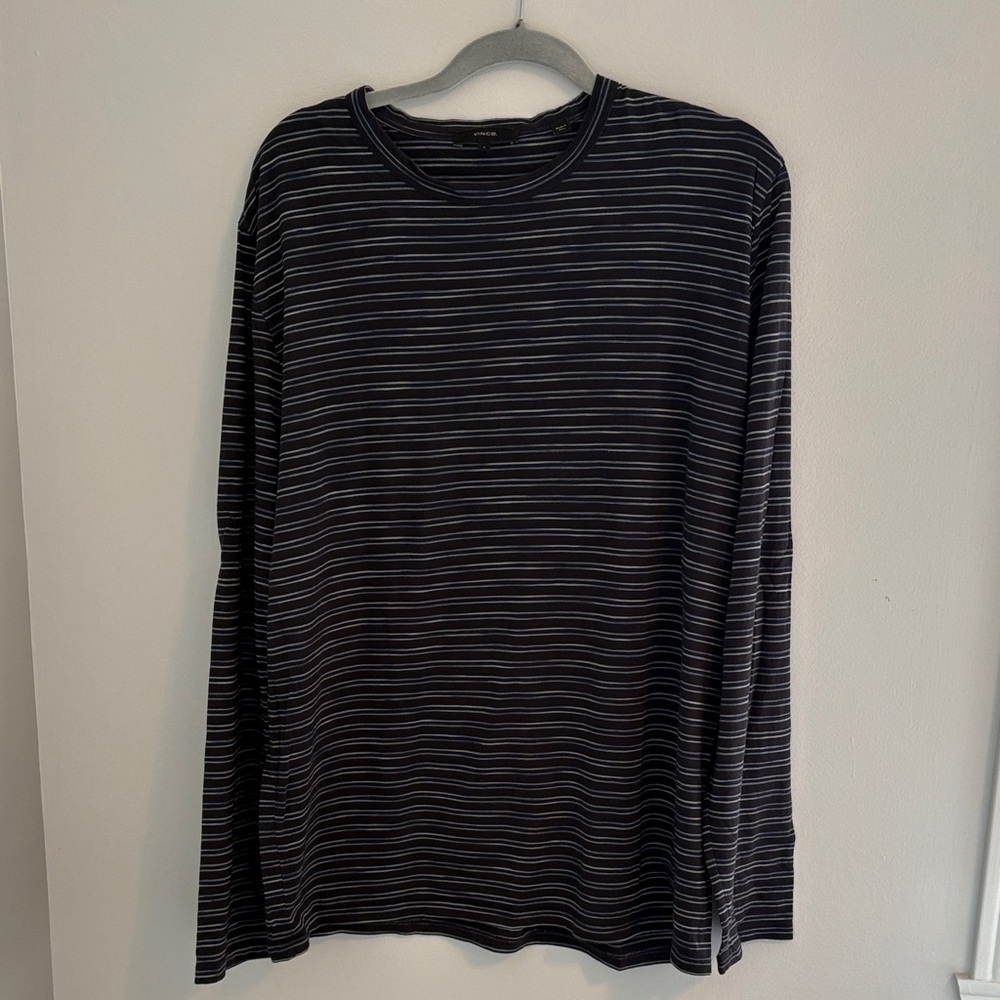 Vince Long-Sleeve Crewneck Stripe Shirt - Black with Gray Stripes